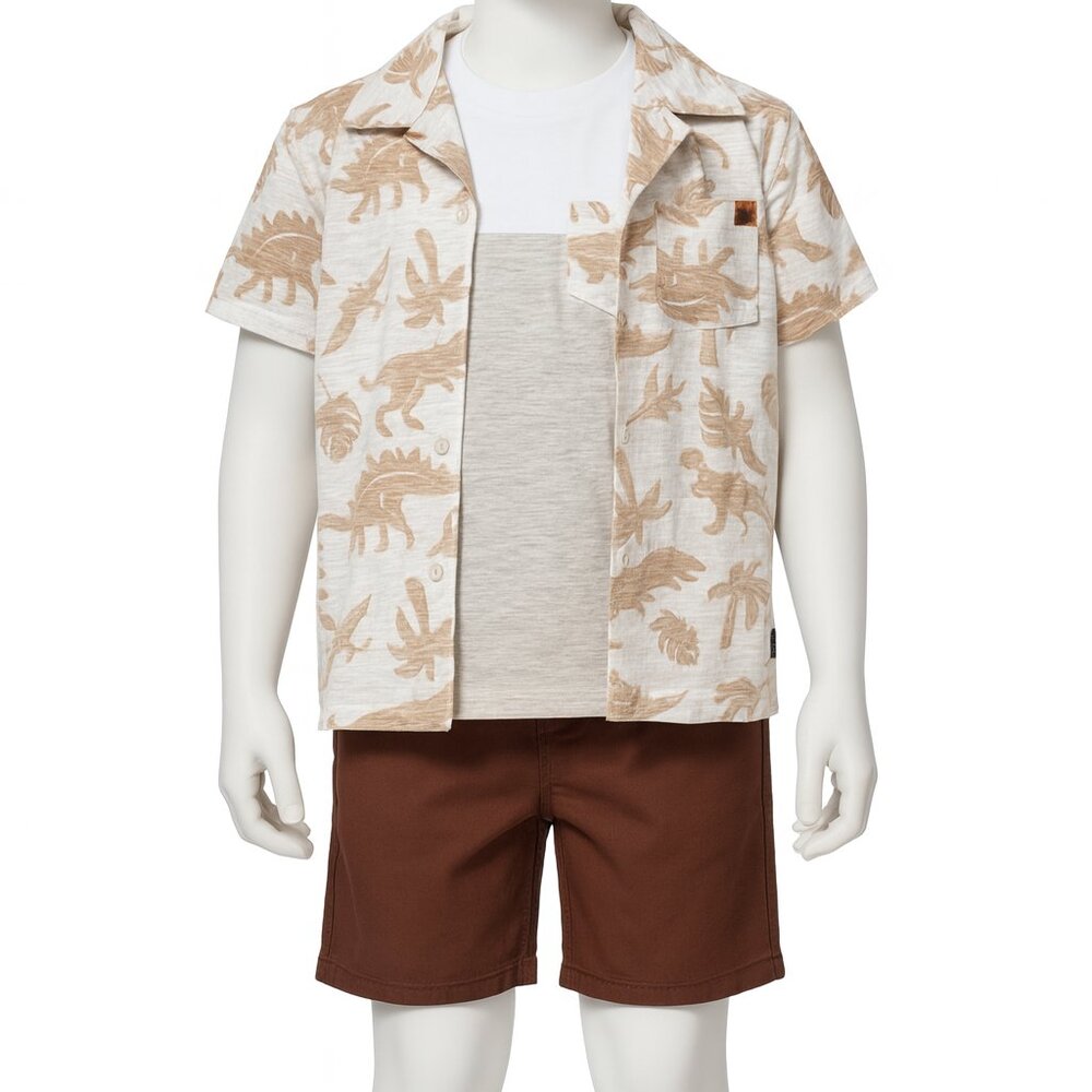American Hawk Hawaiian Dinosaur 3-Piece Outfit Set‎ 4T Boys Shirt Tee Shorts NWT